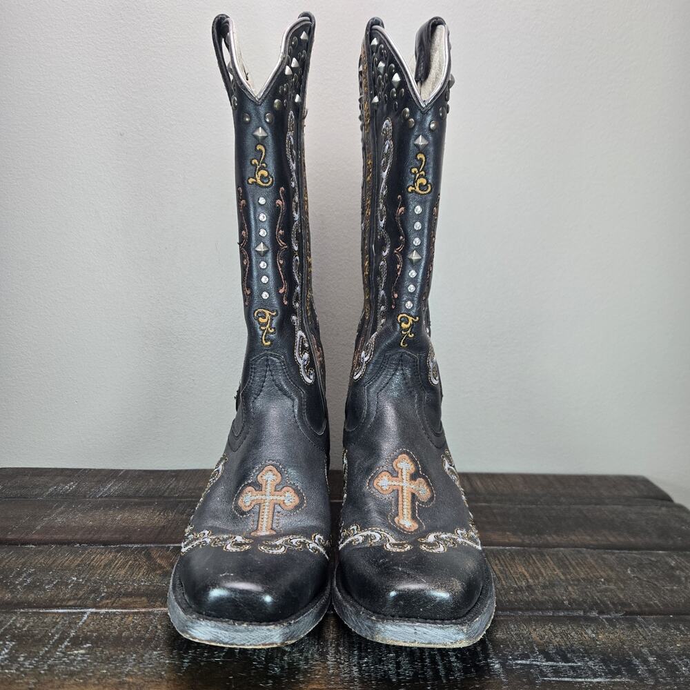 Ariat x Gypsy Soule Womens Size 7 B Cowboy Boots Cross Leather Black - Picture 3 of 12